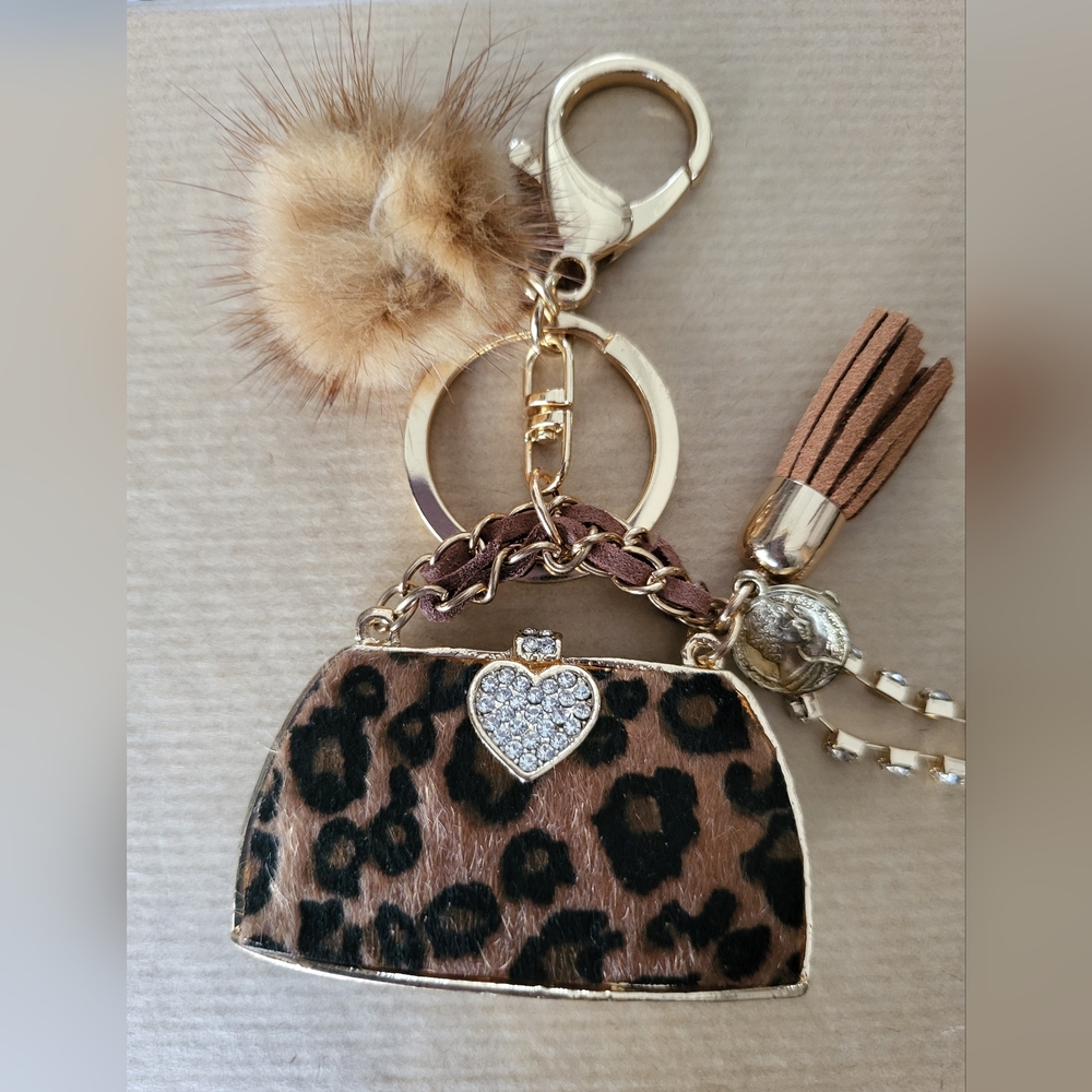 Leopard Print Keychain/ Bag Charm with Gold Accents (NWOT)